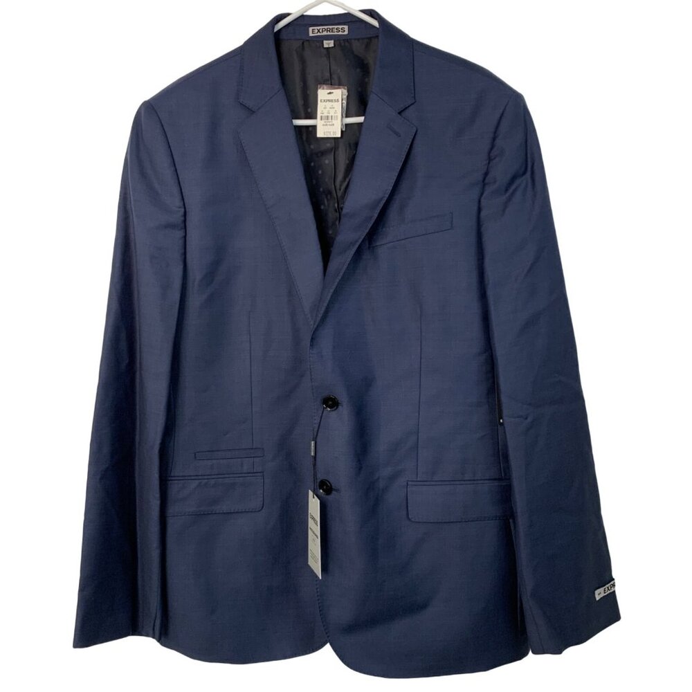 Express Fitted Blazer 44R Blue Wool NWT $328 Mens 2 Button Single Vent 7769